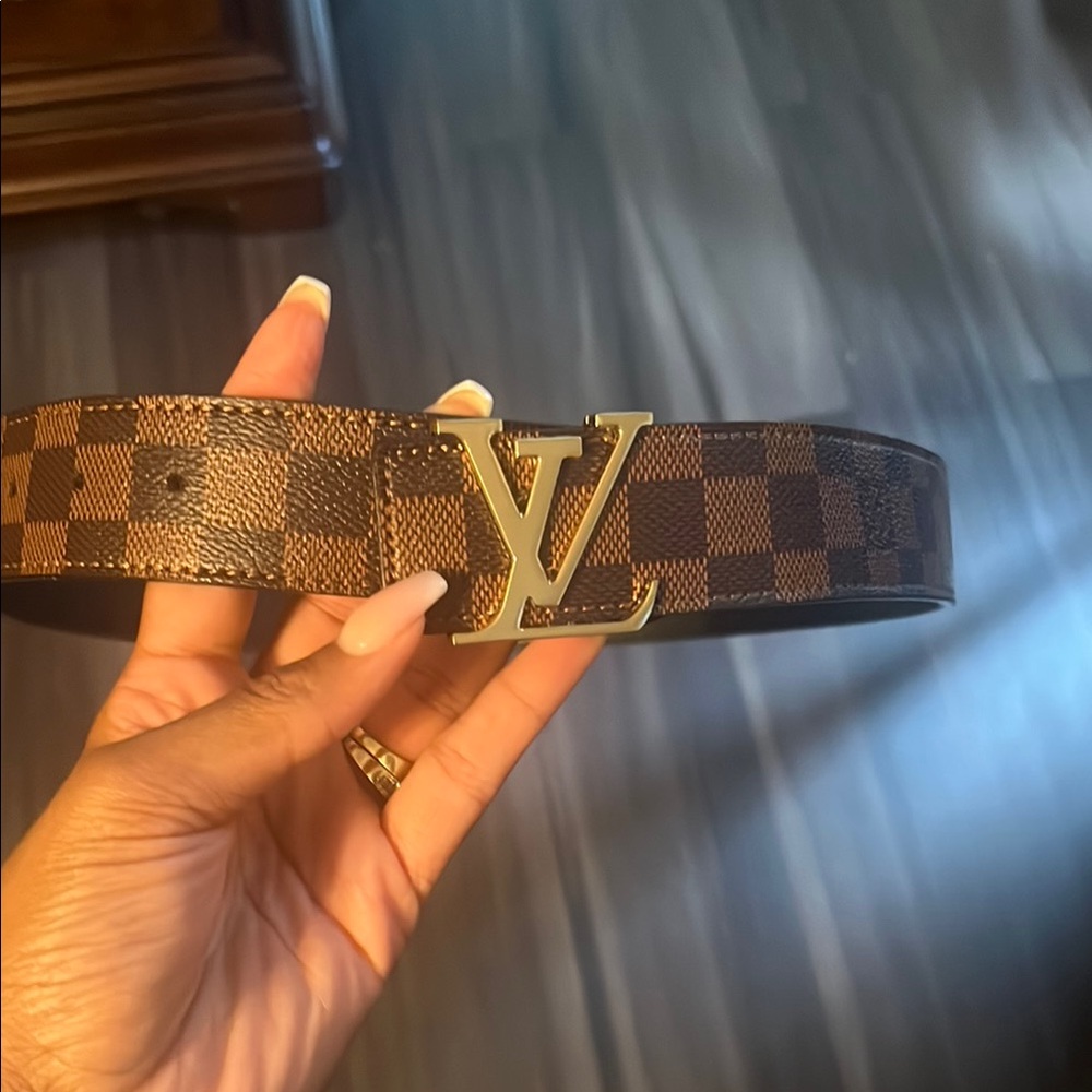 Louis Vuitton Damier Ebene Belt with Gold LV Buckle